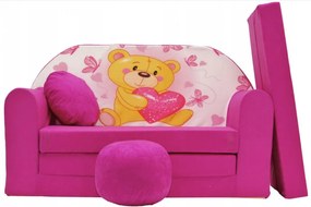 Rózsaszín gyermek kanapé mackóval 98 x 170 cm
