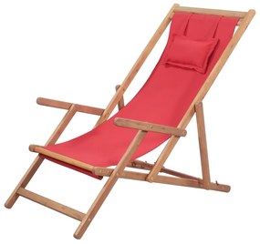 Piros összecsukható szövetkárpitos favázas strandszék