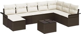 vidaXL Kerti Kanapé Szett párnával 9 pcs Barna Poli rattan