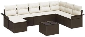 vidaXL Kerti Kanapé Szett párnával 9 pcs Barna Poli rattan