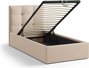 Világosbarna kárpitozott ágyneműtartós egyszemélyes ágy ágyráccsal 90x200 cm Phaedra – Micadoni