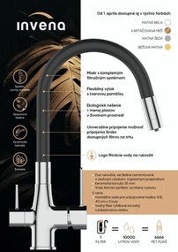 Invena Magic, szabadon álló mosogatócsap flexibilis karral és ivóvízszűrővel, fekete, INV-BZ-08-F04-V