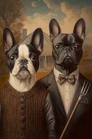 Canvas Vászonkép Portré Francia Bulldog American Gothic 40x60