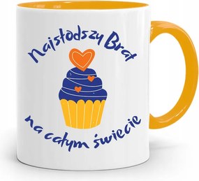 Sárga Bögre Ajándék Testvérnek Legédesebb Testvér nyomott mintával