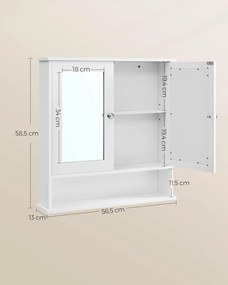 Fali dupla tükrös fürdőszoba szekrény, fehér 56x13x58cm
