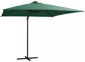zöld konzolos napernyő LED-del és acélrúddal 250x250 cm