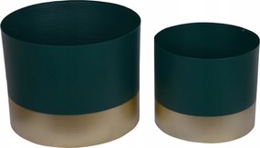 Zöld fém virágtartó arany csíkkal 24 cm