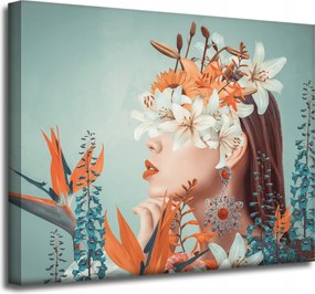 Vászonkép Nő Virágok Levelek Természet 50x40 cm Ajándéknak is tökéletes