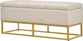 HOMCOM Tároló Ottoman Pad Gesztussal Kárpitozott Szintetikus Vászonban, Felhajtható Tetővel és Acél Lábbal, 110x44x48 cm | Aosom