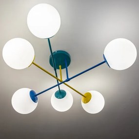 Felületre szerelhető csillár MOON 6xE27/15W/230V türkiz/sárga/kék