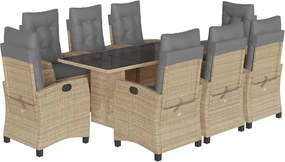 vidaXL 9 részes vegyes bézs polyrattan kerti étkezőgarnitúra párnákkal