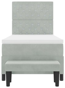 Box Spring Ágy Matraccal és Paddal Világosszürke 100x200 cm Bársony