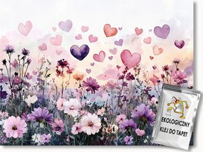 Fotótapéta Flizelina Akvarell Kert Rét Virágok Szívecskék 200x140 ragasztó