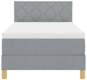 Box Spring ágy matraccal és LED világítással, világosszürke, 90x200 cm, szövet