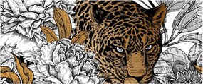 Kép - leopárd a virágok között (120x50 cm)