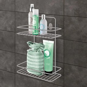 Fényes ezüstszínű függő öntapadós acél fürdőszobai polc Luxy – Metaltex