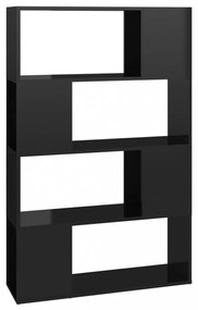 magasfényű fekete térelválasztó könyvszekrény 80x24x124,5 cm