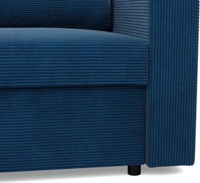 Zeus sarokkanapé, 2 ágyneműtartóval, egyenes kartámasz, kordbársony, univerzális oldal, hab töltet, kék