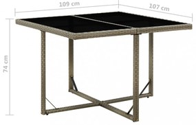 szürke polyrattan és üveg kerti asztal 109 x 107 x 74 cm