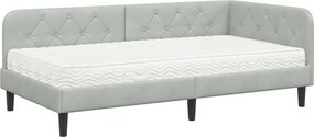 vidaXL Sarokágy keret matracmal Világosszürke 90 x 200 cm Bársony