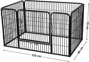 Kutya kennel, kutyaketrec 122x80x70 cm, kültéri kisállat kifutó, fekete