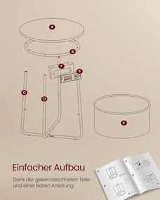 Kerek dohányzóasztal usb töltő porttal, kis asztal aljzattal, matt fehér és barna
