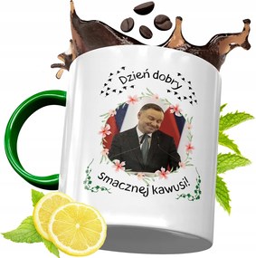 Zöld Bögre Andrzej Duda Elnök Ajándék Nyomtatott Fotóval