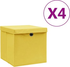 vidaXL 4 db sárga fedeles tárolódoboz 28 x 28 x 28 cm