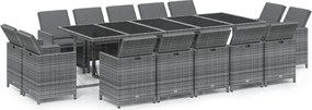 vidaXL 15 részes szürke polirattan kerti étkezőgarnitúra párnákkal