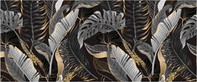 Kép - Trópusi levelek fekete és arany színben (120x50 cm)