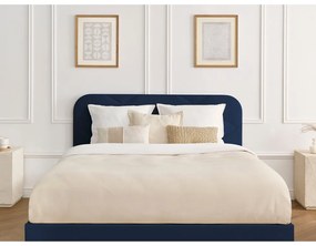 Sötétkék kárpitozott franciaágy ágyráccsal 180x200 cm Prune – Bobochic Paris