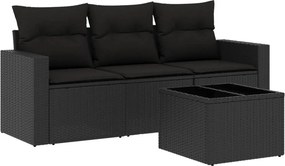 vidaXL 4 részes fekete polyrattan kerti ülőgarnitúra párnákkal