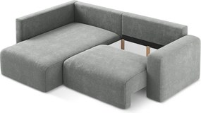 Szürke zsenília kinyitható-tárolóhelyes sarokkanapé (bal oldali-L alakú) Kona – Makamii
