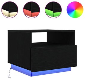 Fekete tölgyszínű dohányzóasztal LED-lámpákkal 50x49x40 cm
