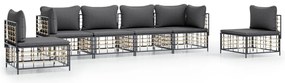 6 részes antracitszürke polyrattan kerti ülőgarnitúra párnákkal