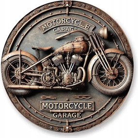Motorkerékpár Steampunk Kerek fém bádog poszter 20 cm Garázsba