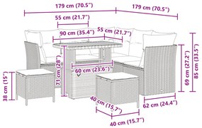 8 darabos kertibútor szett párnákkal szürke poli rattan akáccal, 3 darabos kert étkező szett párnákkal szürke poli rattan akáccal