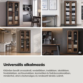 Fém szekrény vitrinnel, antracit, dió, 900x1850x400 mm: AMELIA Eco Design