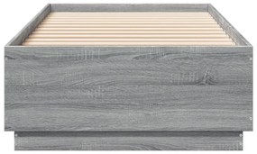 szürke sonoma színű szerelt fa ágykeret LED-del 90 x 200 cm