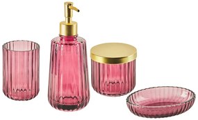 Rózsaszín üveg fürdőszobai kiegészítő négydarabos szettben CARDENA Beliani