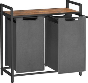 Szennyestartó 2x46l, kihúzható és levehető ruhatartó zsákkal, szürke