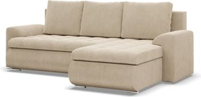 Tokio sarokkanapé, 2 ágyneműtartóval, kordbársony, jobboldali, bézs