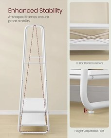 Acélvázas ruhafogas állvány, 45 x 100 x 160 cm, fehér