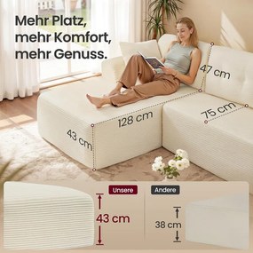 VASAGLE moduláris sarokkanapé, 244 cm széles, balos, krémfehér