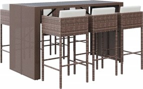 vidaXL 7 részes barna polyrattan kerti bárszett párnákkal