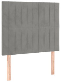 világosszürke bársony rugós és LED-es ágy matraccal 90x200 cm