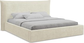 Bézs kárpitozott ágyneműtartós franciaágy ágyráccsal 140x200 cm Esala – Makamii