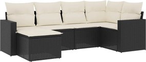 vidaXL 6 részes fekete polyrattan kerti ülőgarnitúra párnákkal