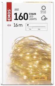 LED karácsonyi drop fényfüzér, 16 m, kültéri és beltéri, meleg fehér, időzítő