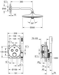 Grohe Grohtherm SmartControl, Tökéletes zuhanykészlet rejtett termosztáttal, 3 fúvóka, króm, 34744000